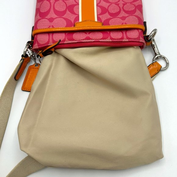 💰PRICE DROP💰 Coach Signature Swingpack Crossbody Pink/Orange Stripe with Charm - Picture 14 of 16